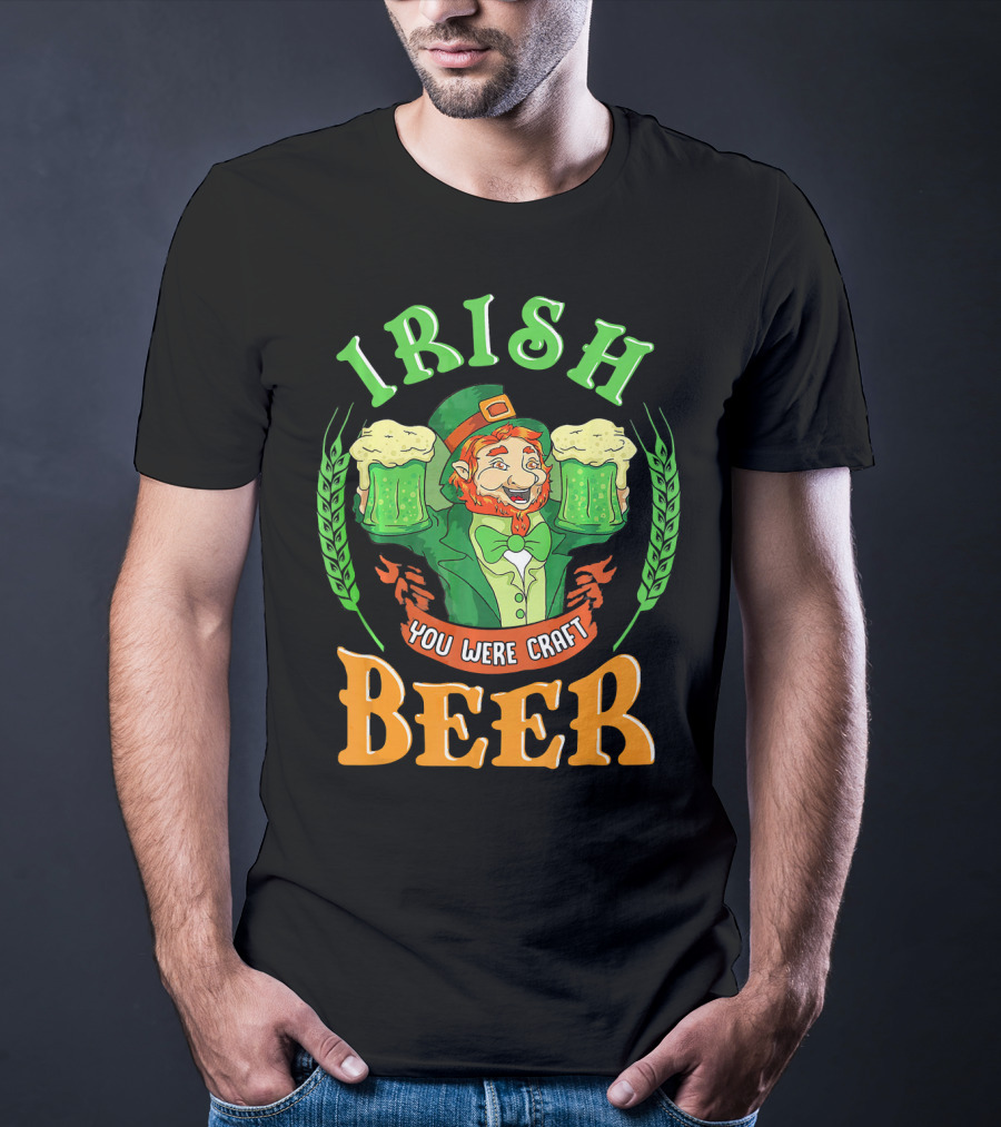 Irish You Were Craft Beer Green Leprechaun Cheers With Shamrocks T-Shirt