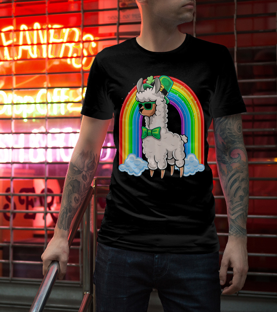 St. Patricks Day Llama Leprechaun Rainbow Shamrock T-Shirt