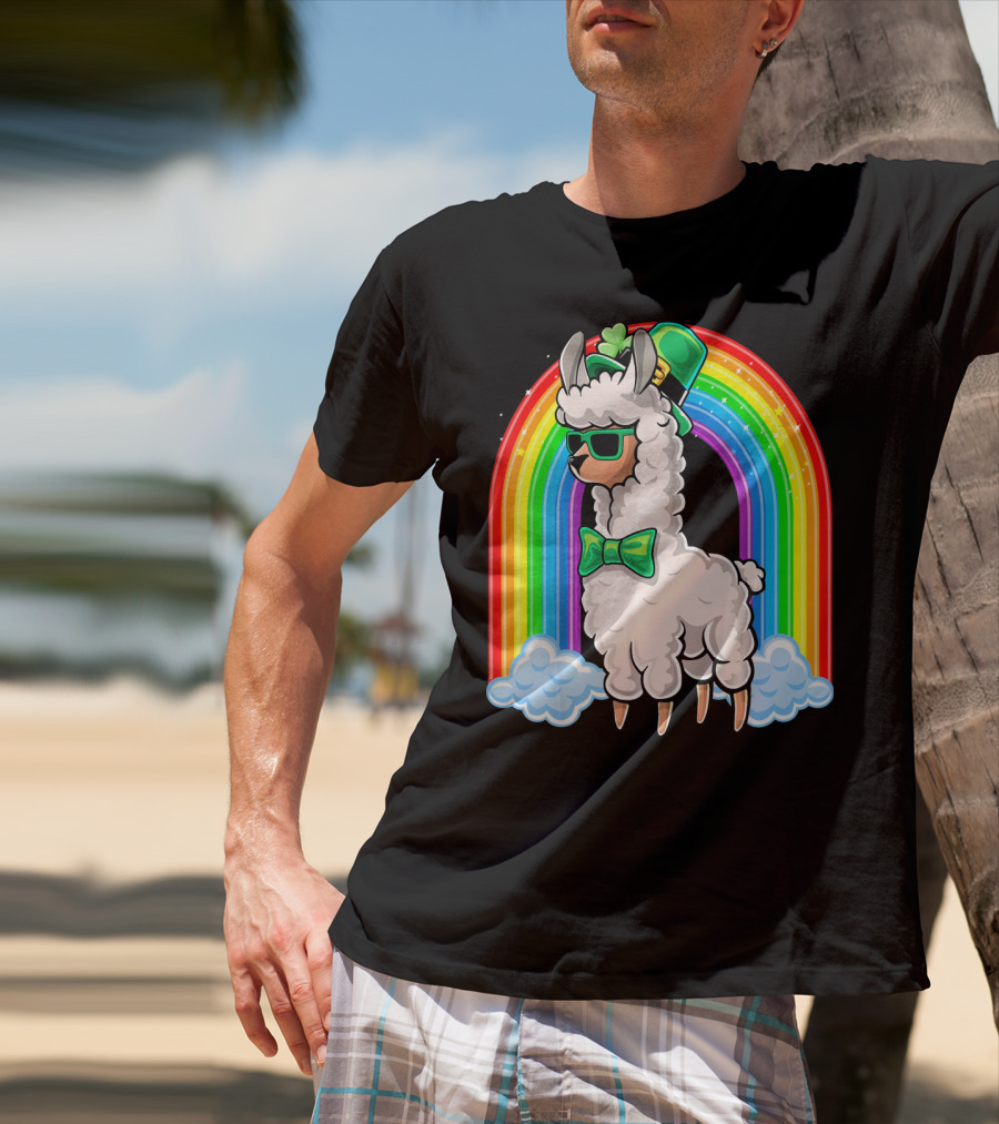 St. Patricks Day Llama Leprechaun Rainbow Shamrock T-Shirt