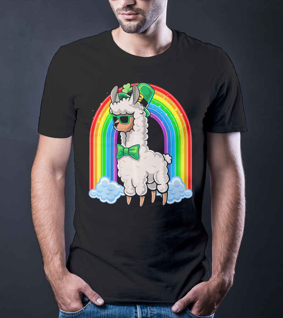 St. Patricks Day Llama Leprechaun Rainbow Shamrock T-Shirt