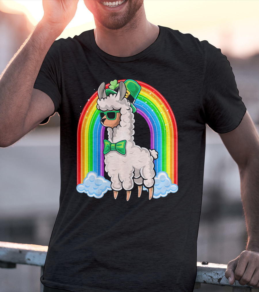 St. Patricks Day Llama Leprechaun Rainbow Shamrock T-Shirt