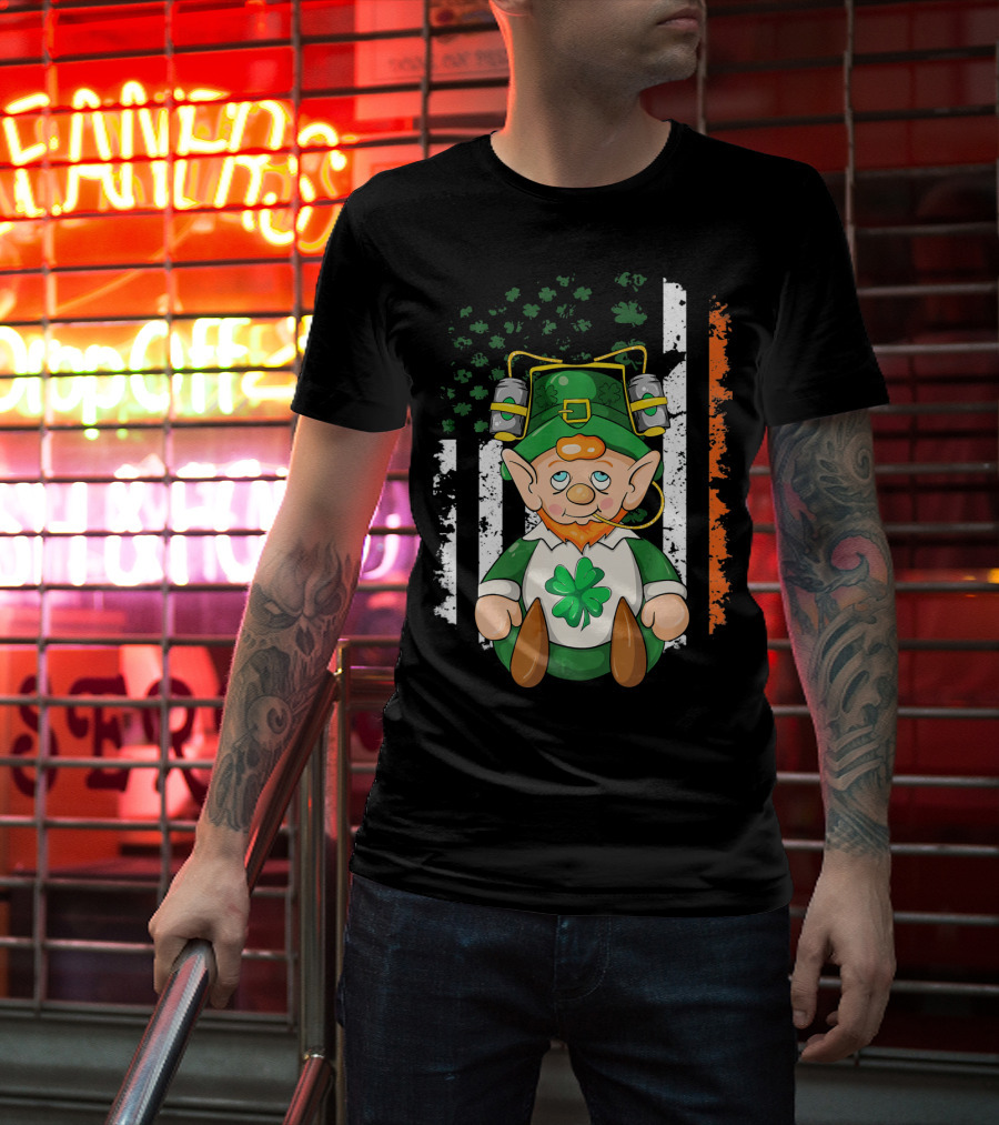 Irish American Flag Leprechaun St. Patrick's Day Clover T-Shirt