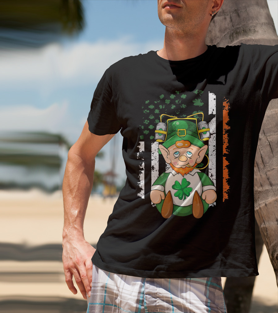 Irish American Flag Leprechaun St. Patrick's Day Clover T-Shirt