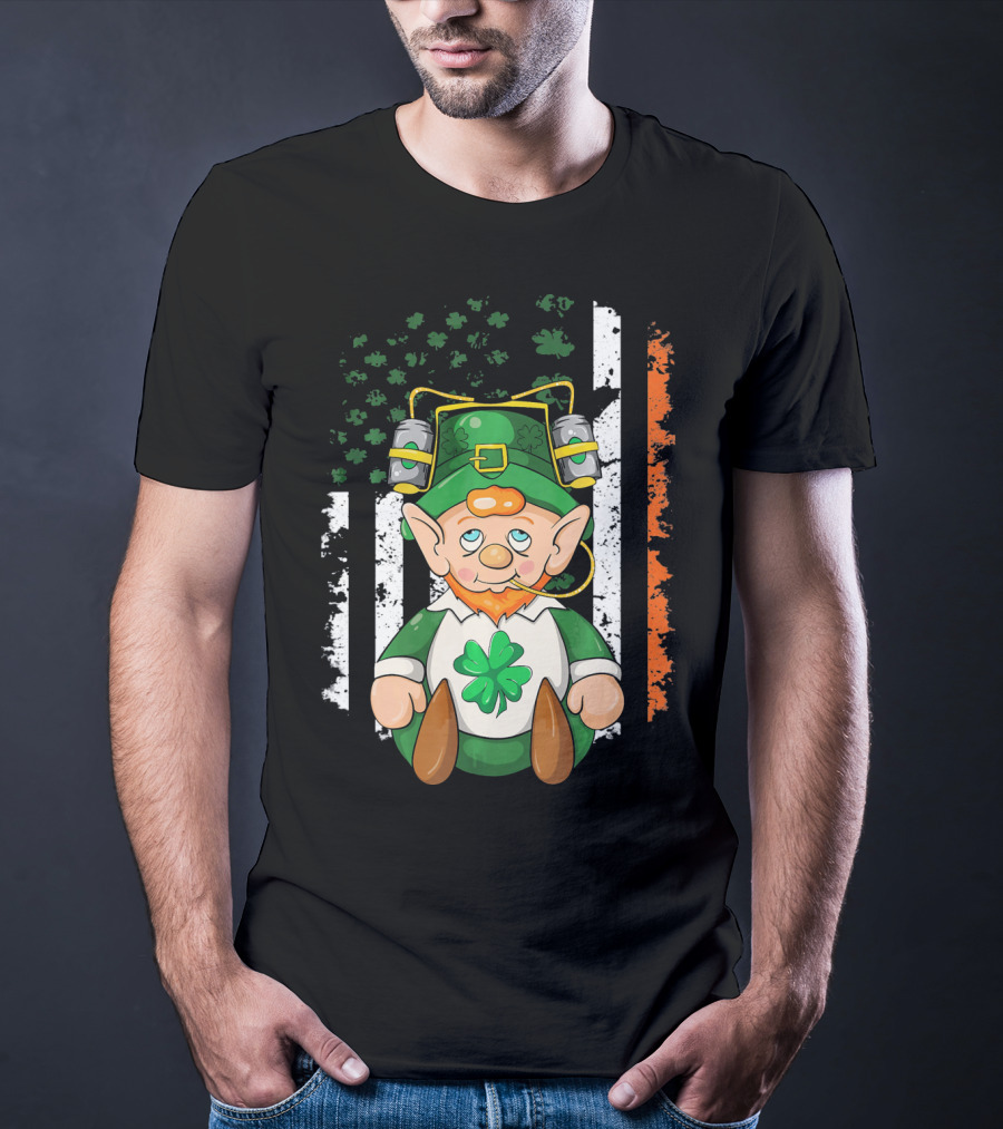 Irish American Flag Leprechaun St. Patrick's Day Clover T-Shirt