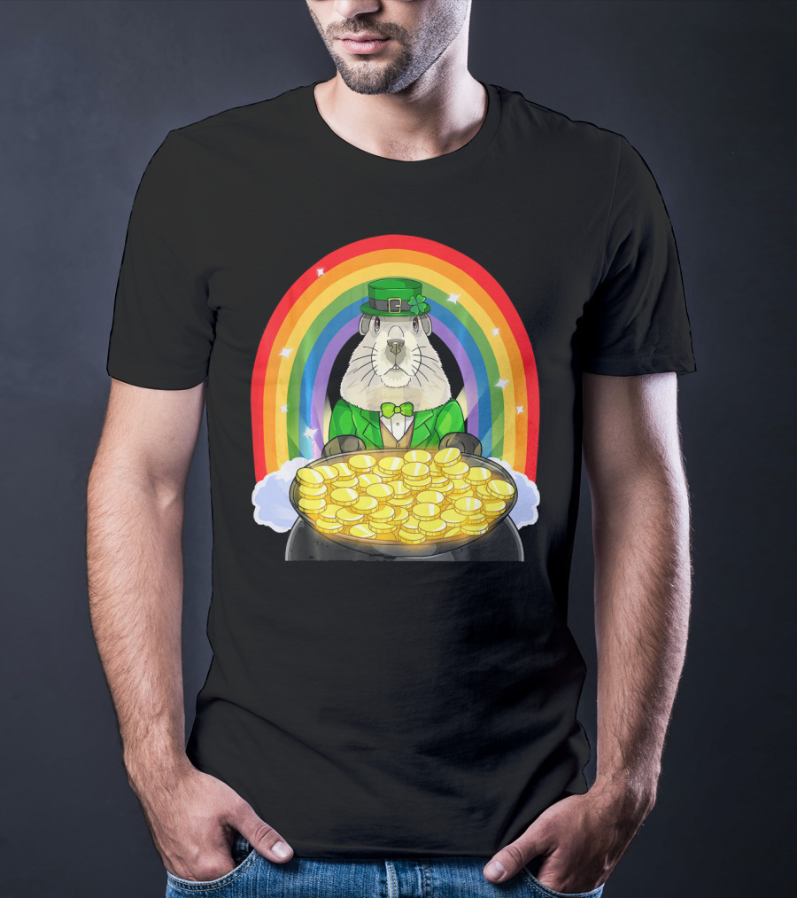Groundhog Leprechaun Rainbow Gold St. Patrick's Day T-Shirt