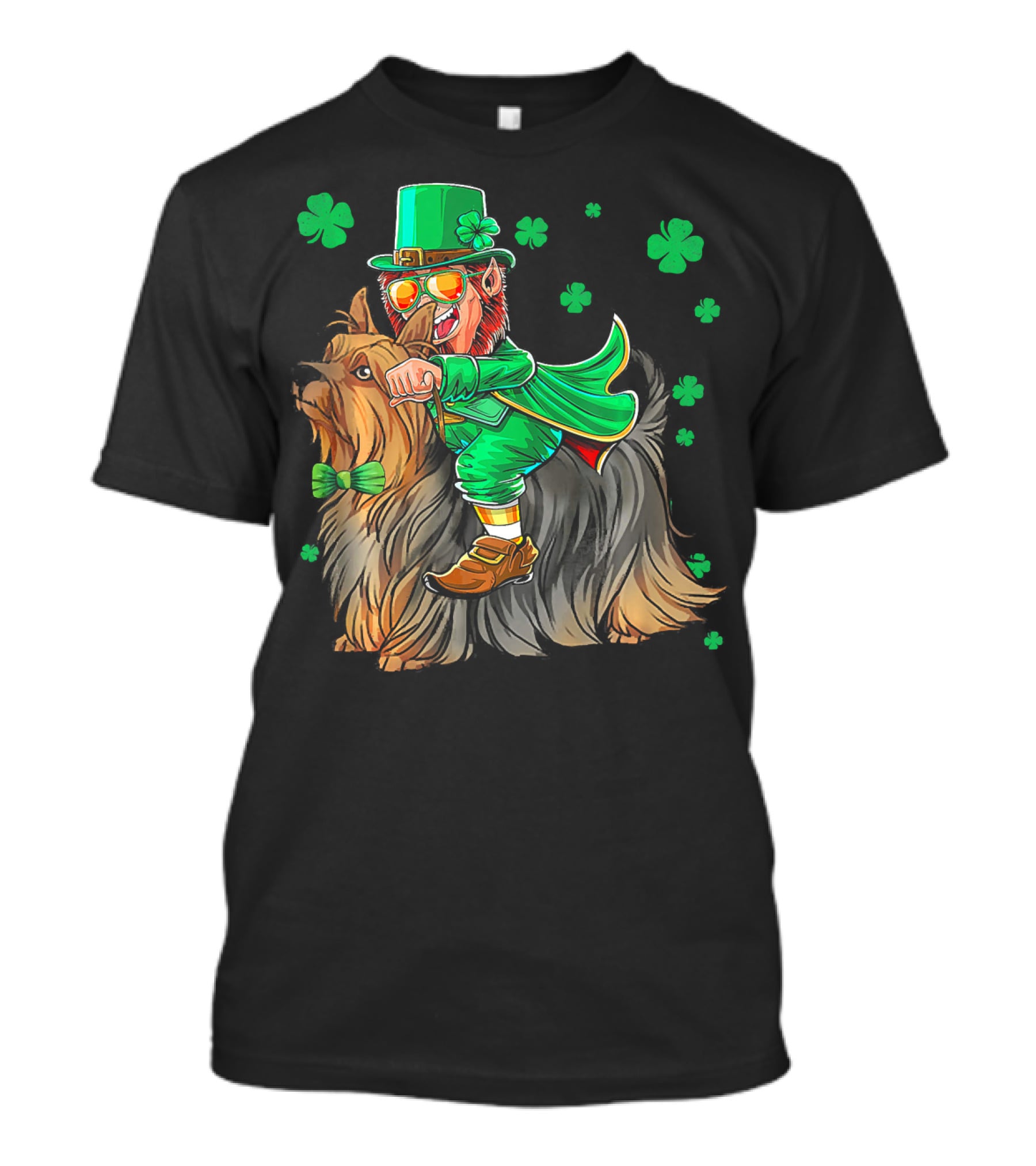 Leprechaun Riding Silky Terrier Shamrock St Patrick's Day T-Shirt