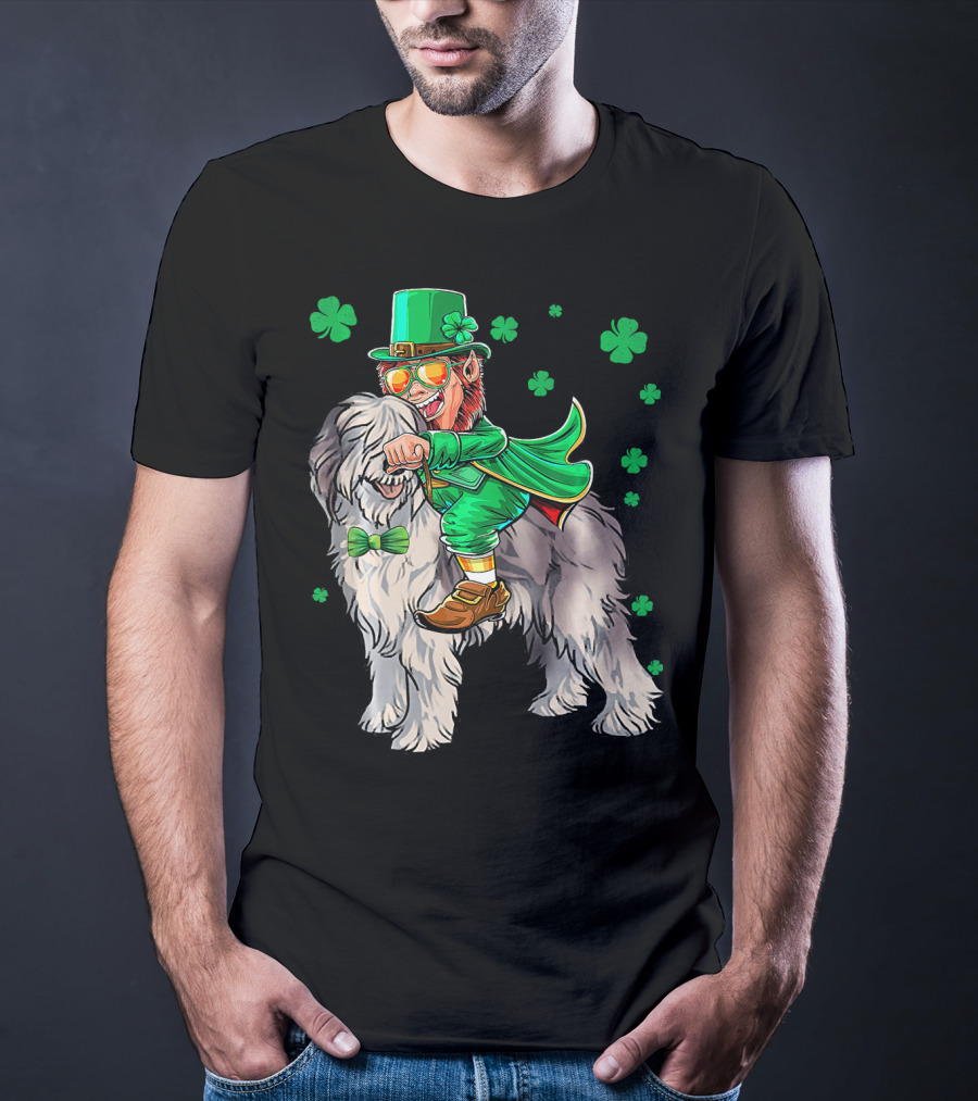 Leprechaun Olde English Sheepdog Shamrock St. Patrick's Day T-Shirt
