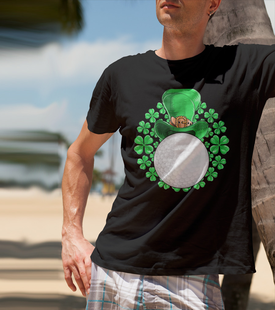 St Patricks Day Golfing Shamrock Hat Golf Ball T-Shirt