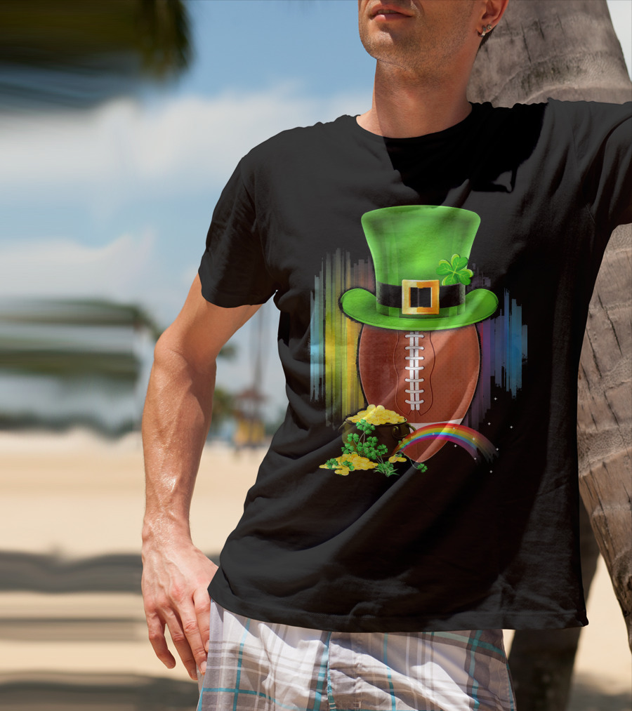 Saint Patricks Day Rugby Leprechaun Coin Rainbow T-Shirt