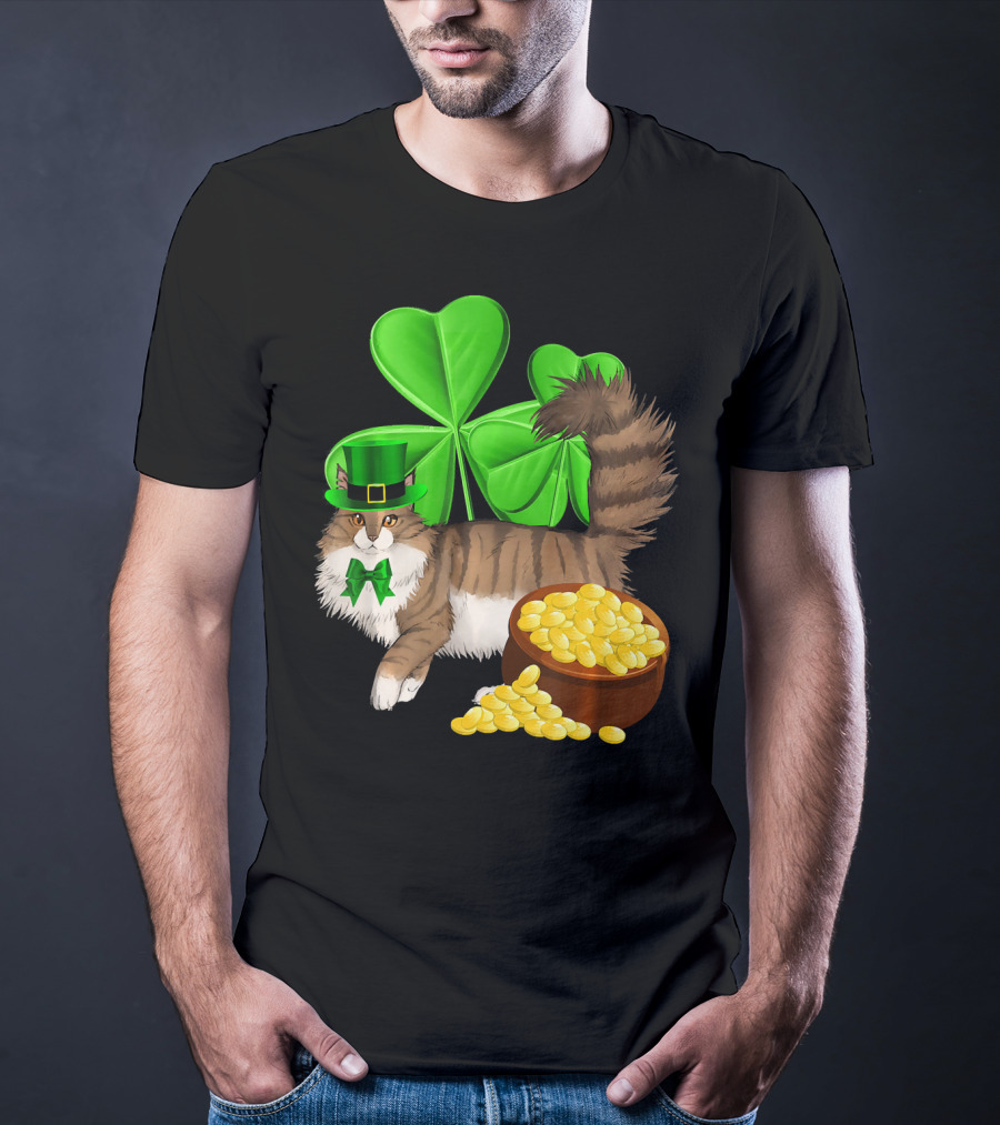 Norwegian Forest Cat Shamrock Gold T-Shirt