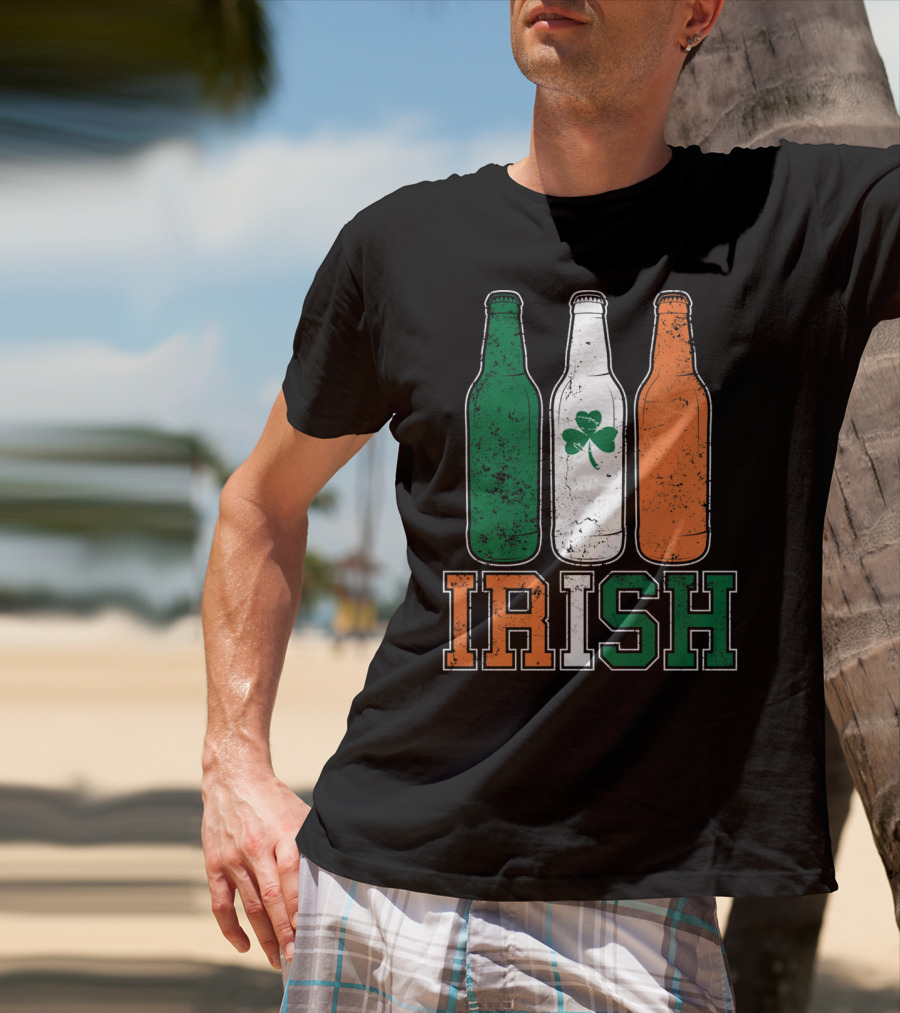 IRISH St Paddys Day Drinking Bottles With Shamrock Flag T-Shirt