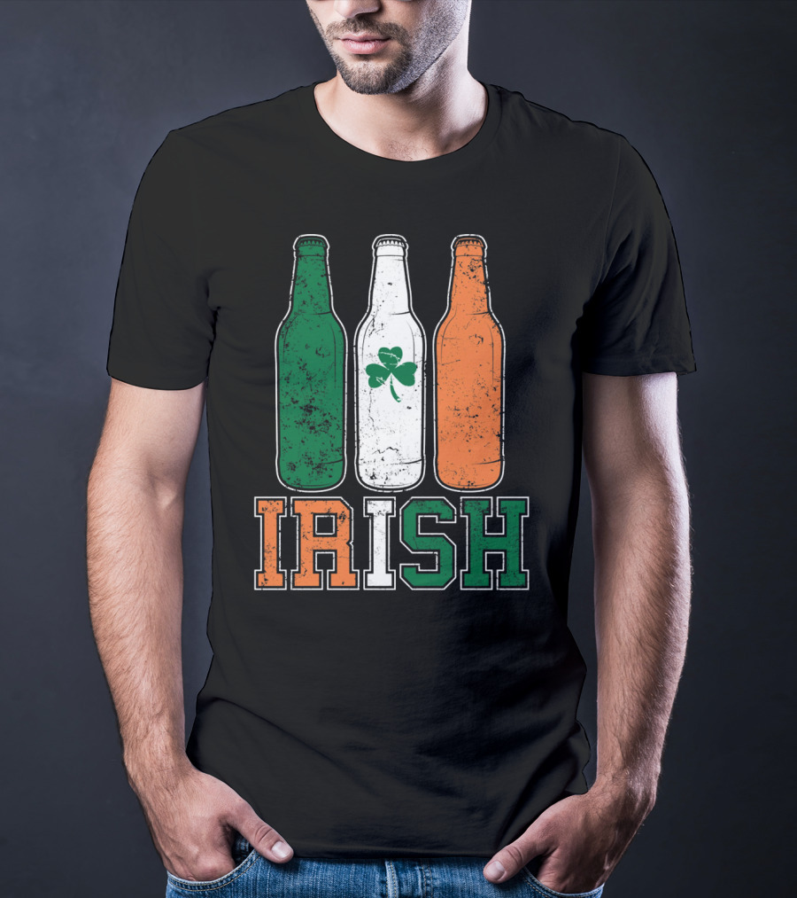 IRISH St Paddys Day Drinking Bottles With Shamrock Flag T-Shirt