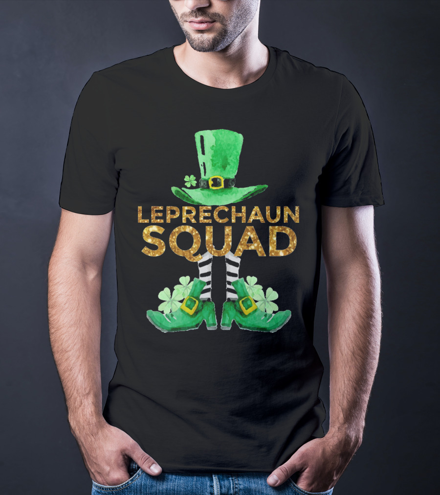 St Patricks Day Leprechaun Squad Gold Green Hat And Shoes T-Shirt
