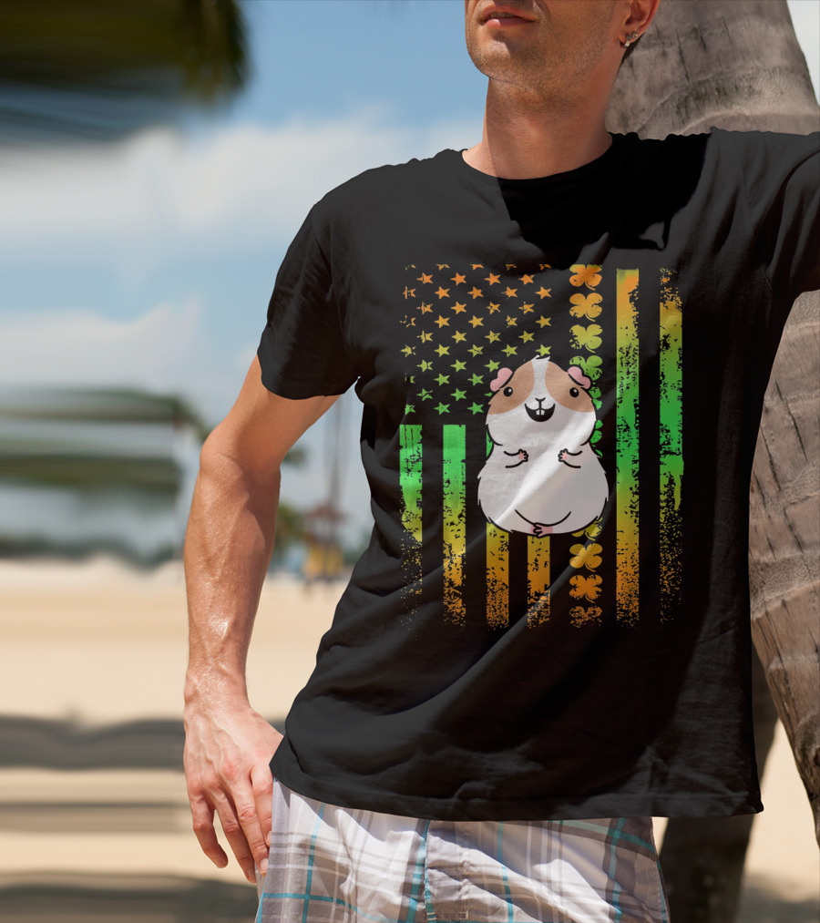 Guinea Pig American Flag Clover Theme Patriotic T-Shirt