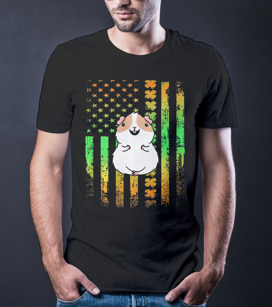 Guinea Pig American Flag Clover Theme Patriotic T-Shirt