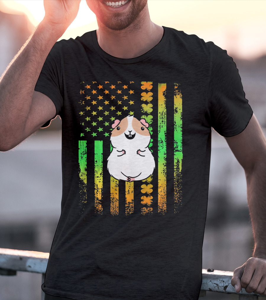 Guinea Pig American Flag Clover Theme Patriotic T-Shirt