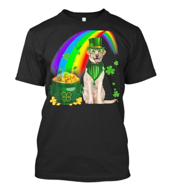 Labrador Dog Leprechaun With Rainbow Coins And Shamrock Saint Patrick's Day Irish Charm T-Shirt