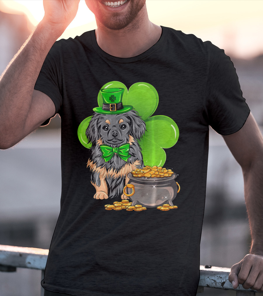 Pekingese St Patricks Day Leprechaun Dog Clover Hat Pot Of Gold T-Shirt