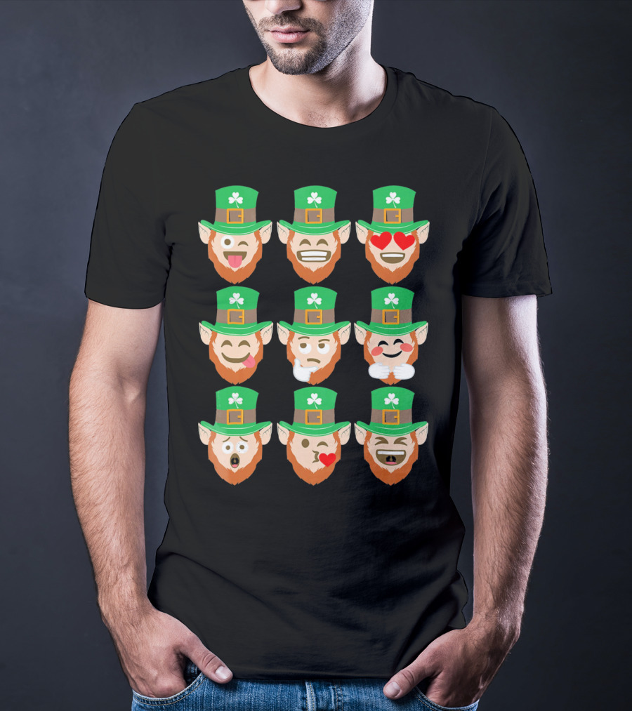 St. Patrick Day Emoji Funny Leprechaun Expressions T-Shirt