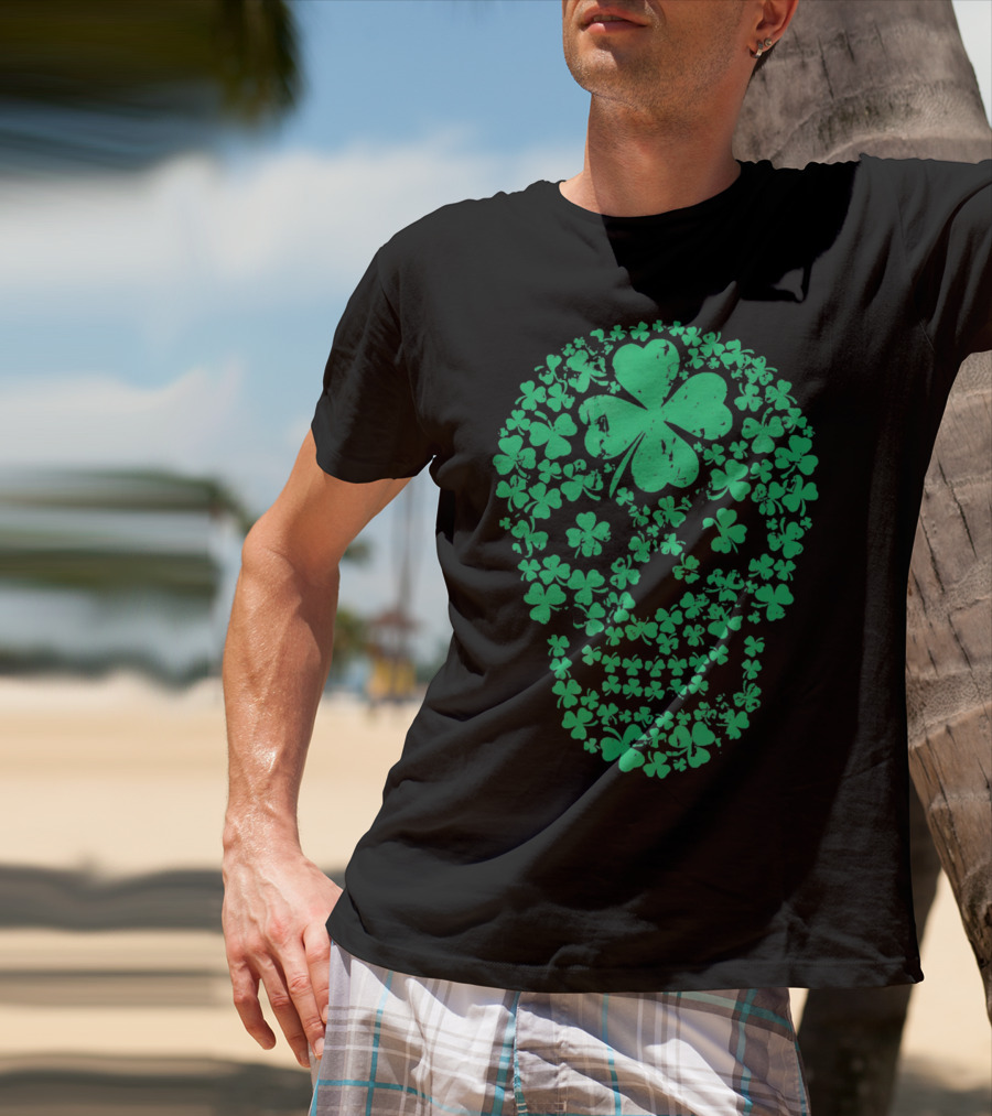 Shamrock Skull Clover Leaf Irish Luck T-Shirt