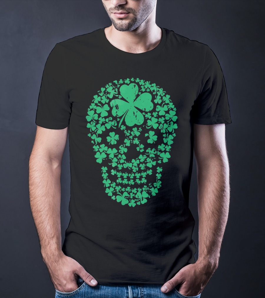 Shamrock Skull Clover Leaf Irish Luck T-Shirt