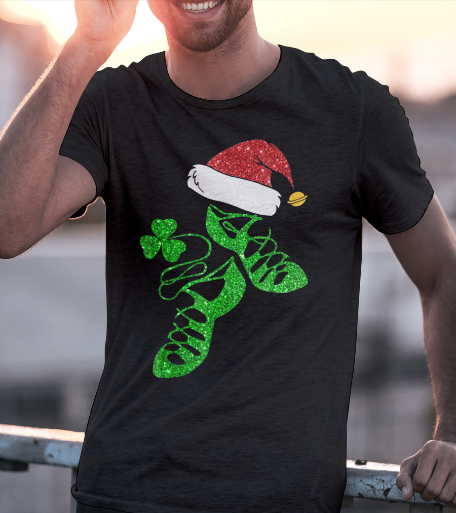 Santa Hat Irish Dance Shoes With Shamrock T-Shirt