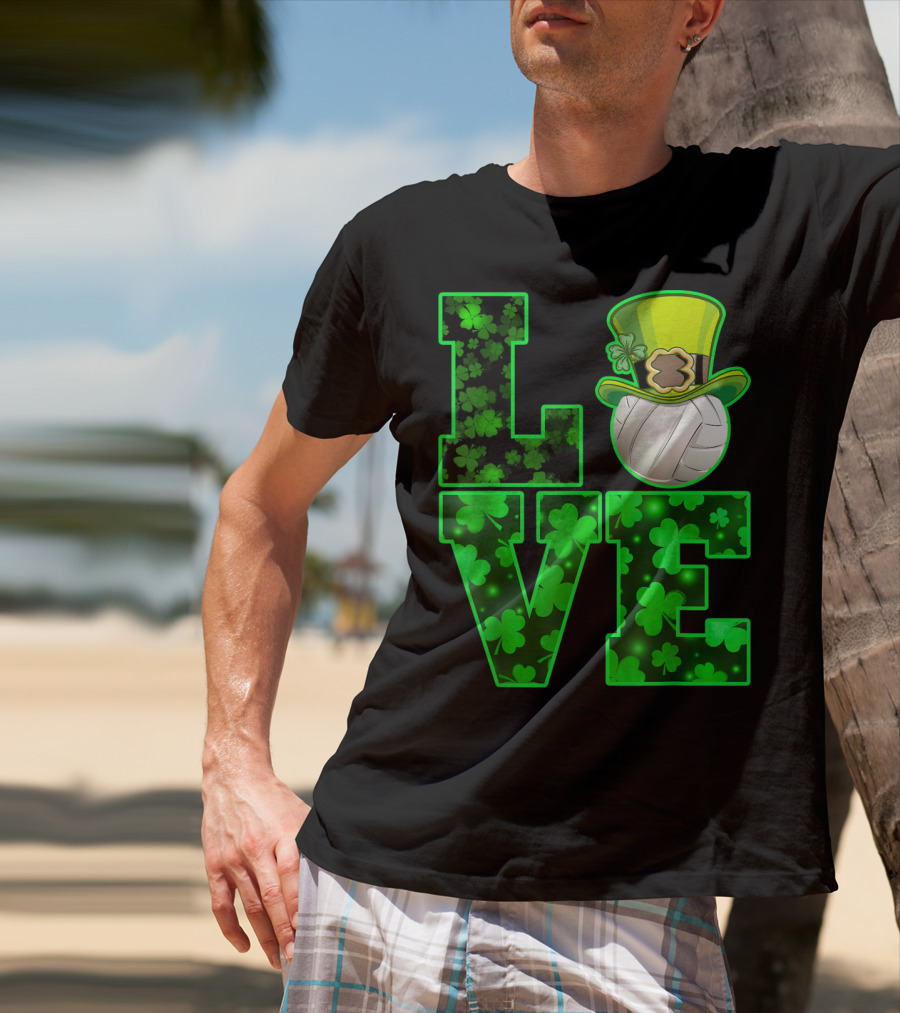 LOVE VOLLEYBALL Shamrock Leprechaun Hat T-Shirt
