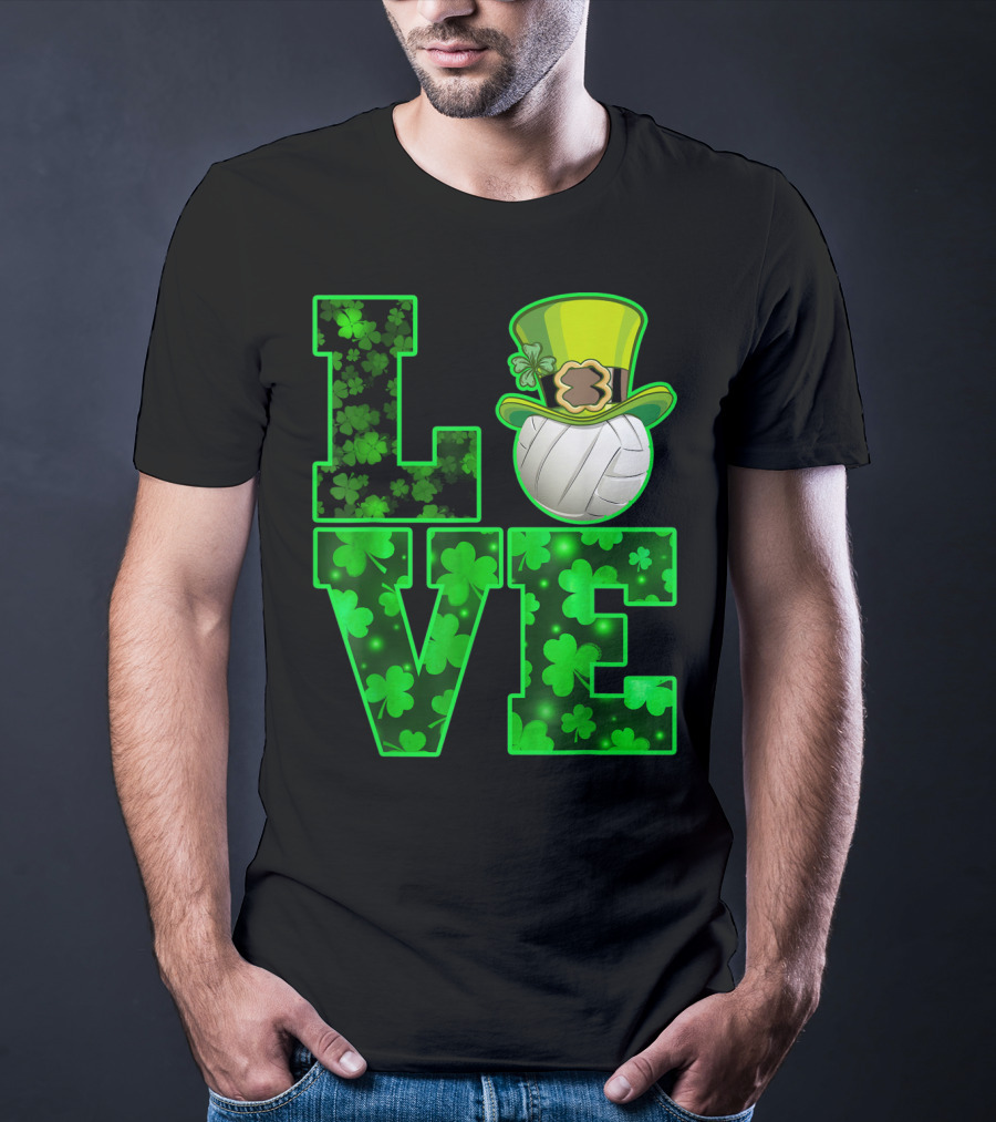 LOVE VOLLEYBALL Shamrock Leprechaun Hat T-Shirt