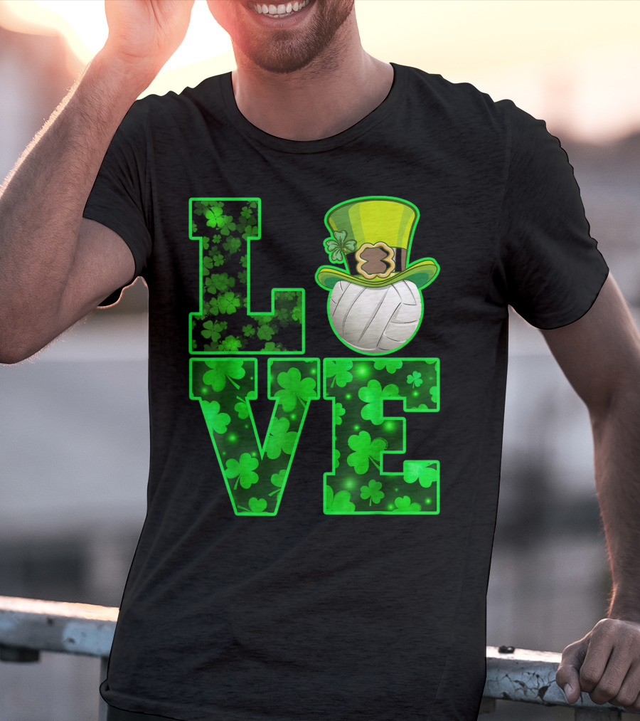 LOVE VOLLEYBALL Shamrock Leprechaun Hat T-Shirt