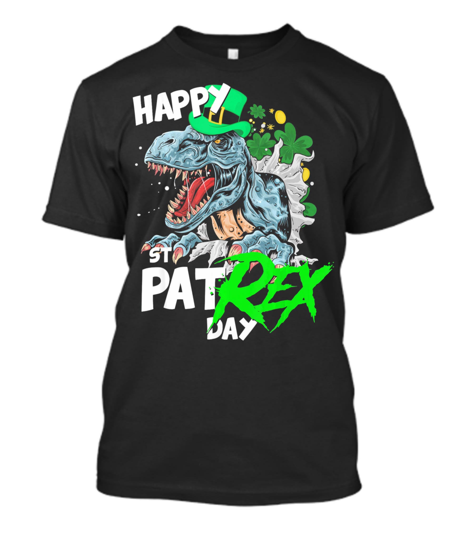 St Patricks Day Rex Happy Pat With Leprechaun Hat And Shamrocks T-Shirt