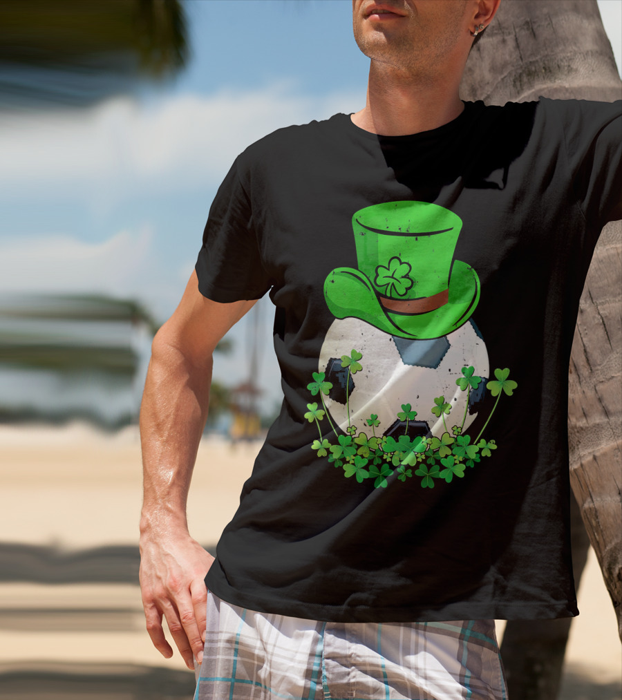 Shamrock Soccer Ball With Leprechaun Hat St Patricks Day T-Shirt