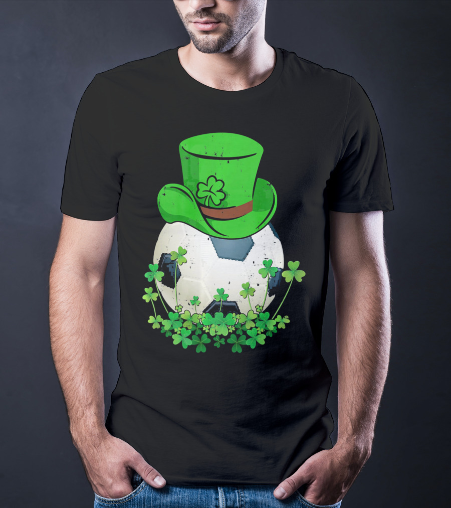 Shamrock Soccer Ball With Leprechaun Hat St Patricks Day T-Shirt