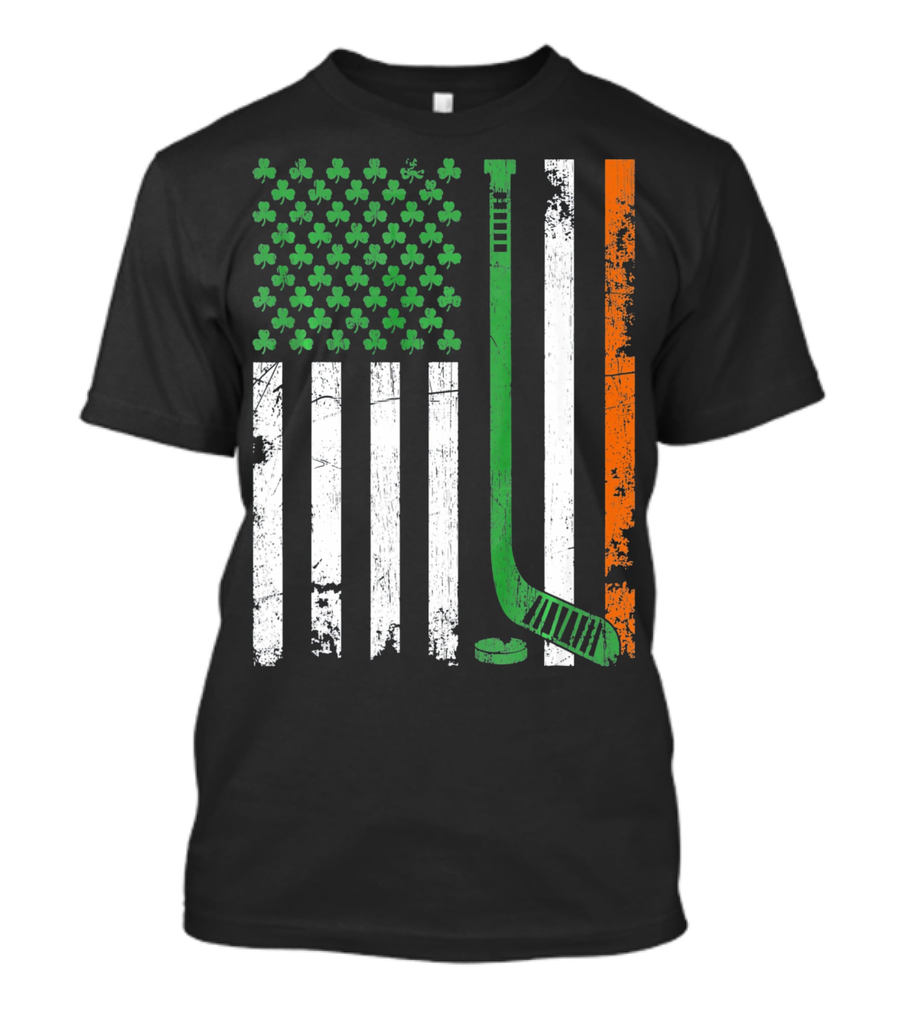 Irish American Flag Shamrock Hockey Stick T-Shirt
