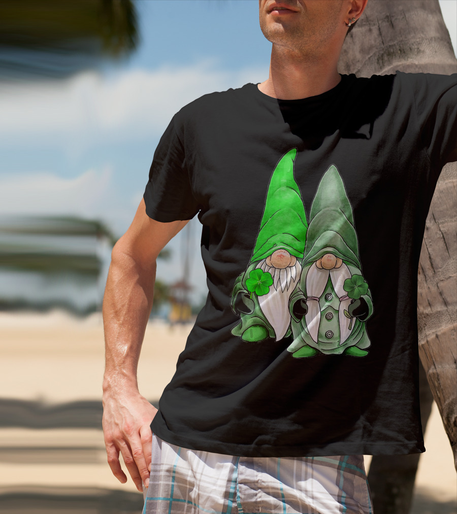 Green Gnomes Tomte Leprechaun Shamrock St. Patrick's Day Duo T-Shirt