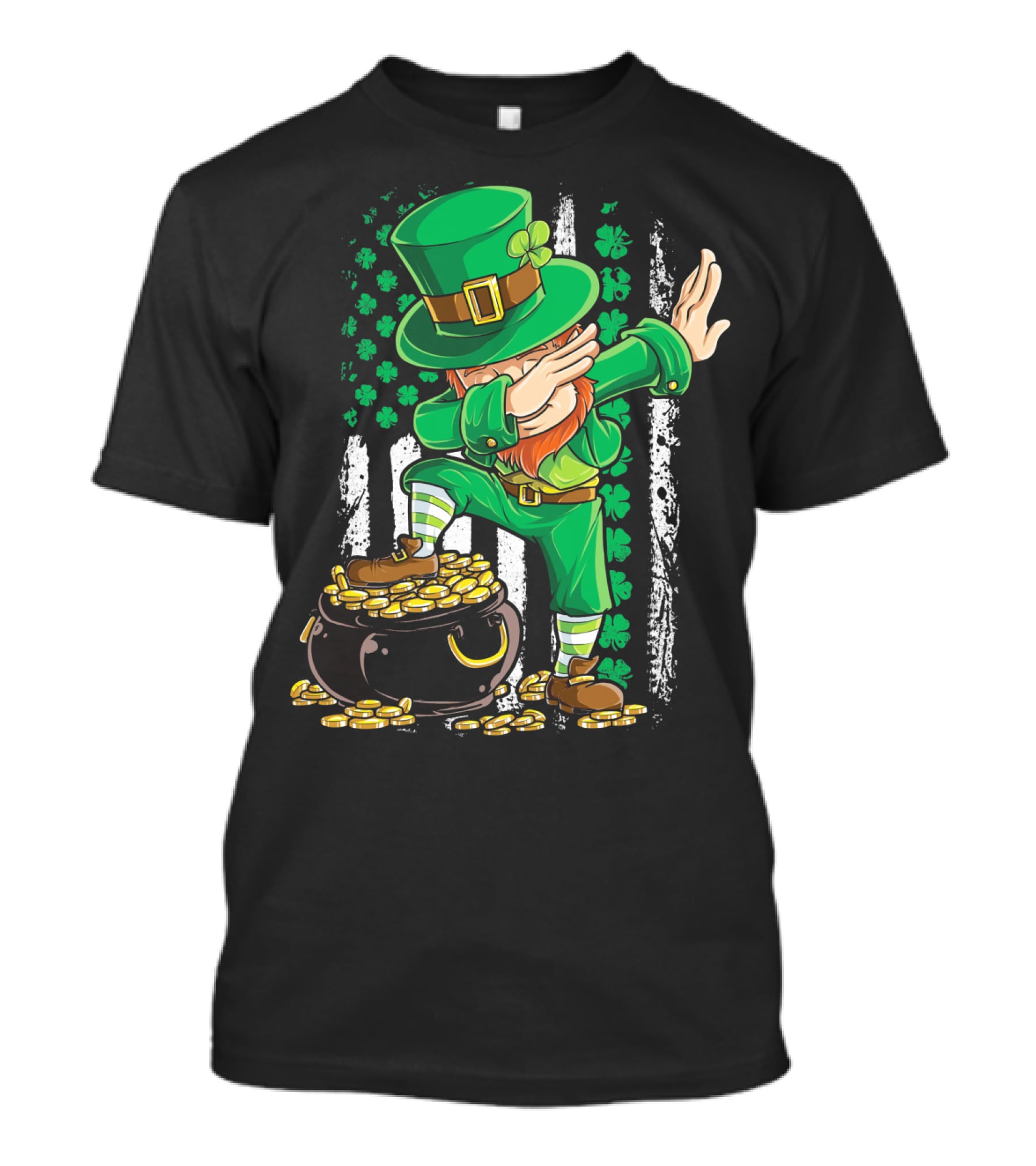 Dabbing Leprechaun With Shamrocks And Gold Coins Irish American T-Shirt