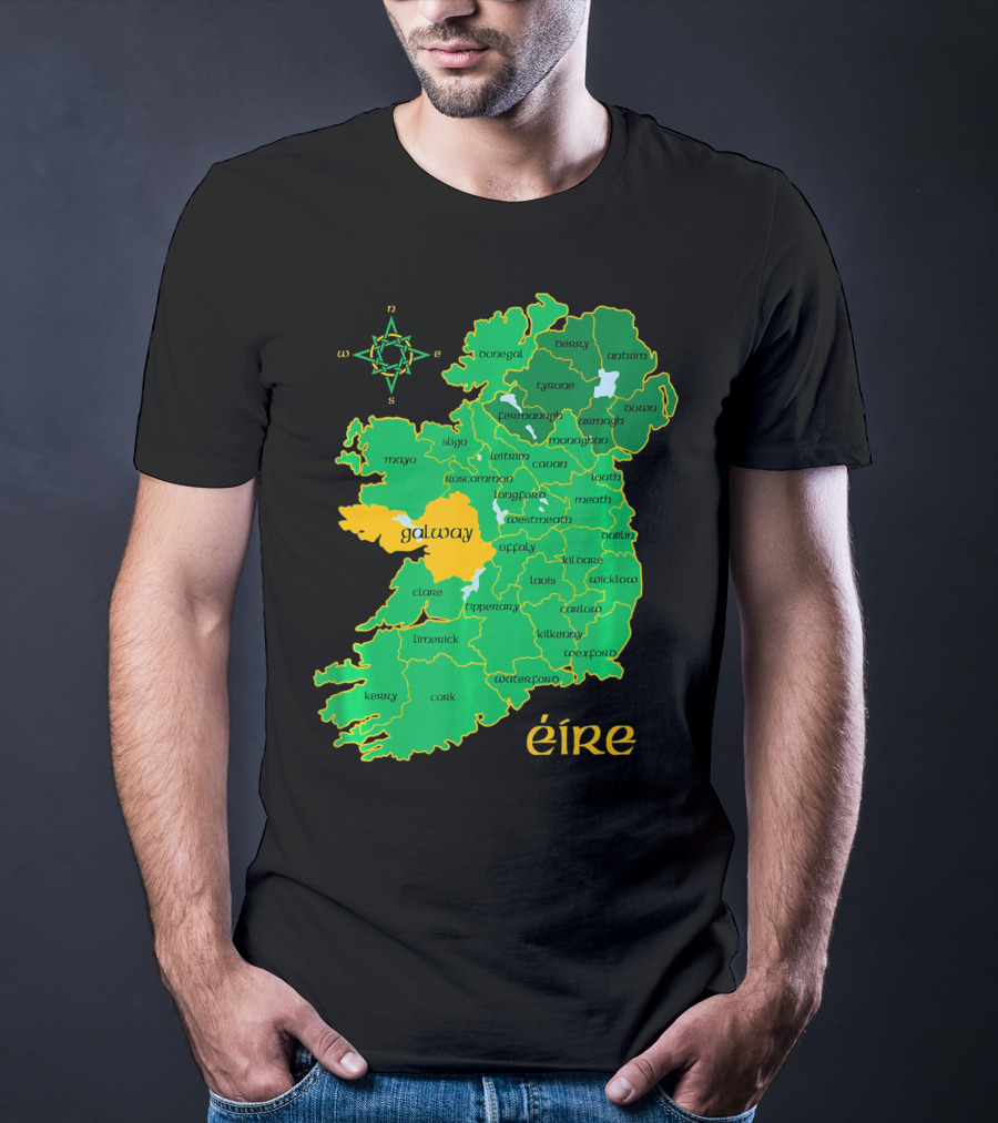 Galway Éire Irish County Map With Compass Rose T-Shirt