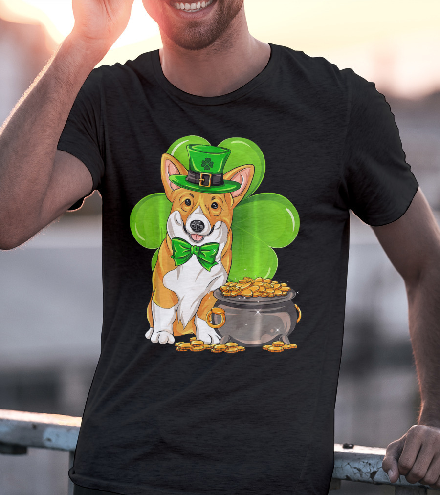 Pembroke Welsh Corgi St Patricks Day Leprechaun Hat Shamrock Pot Of Gold T-Shirt