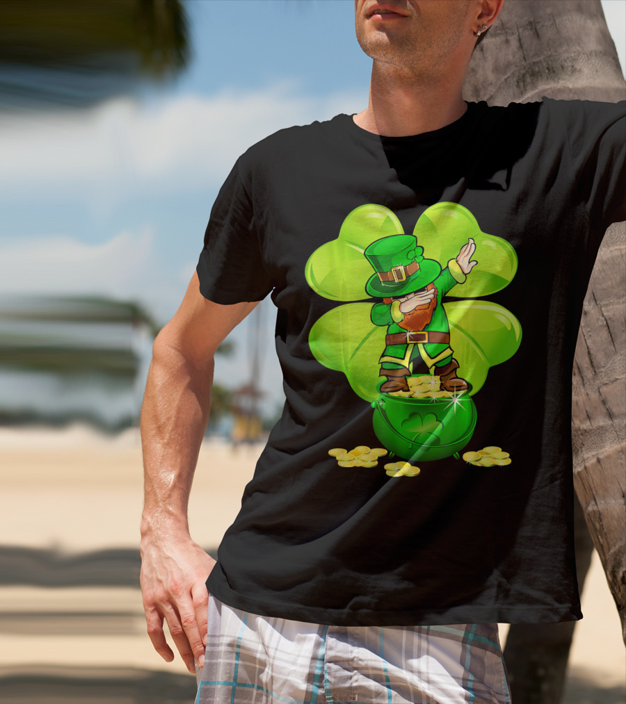 Dabbing Leprechaun Gold Coins Shamrock T-Shirt