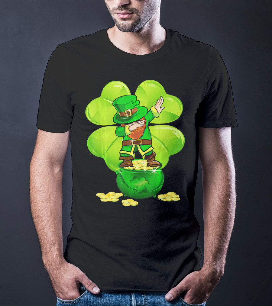 Dabbing Leprechaun Gold Coins Shamrock T-Shirt