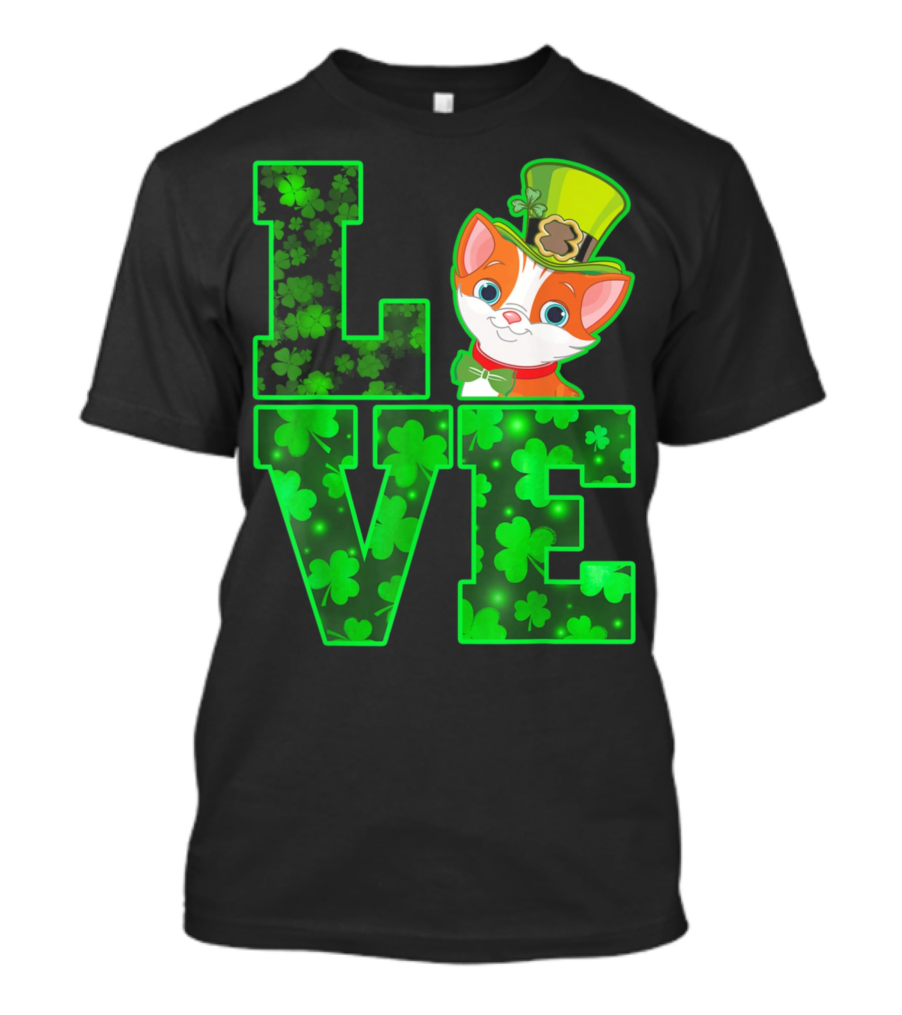 LOVE CAT Shamrock Leprechaun Hat Bow Tie T-Shirt