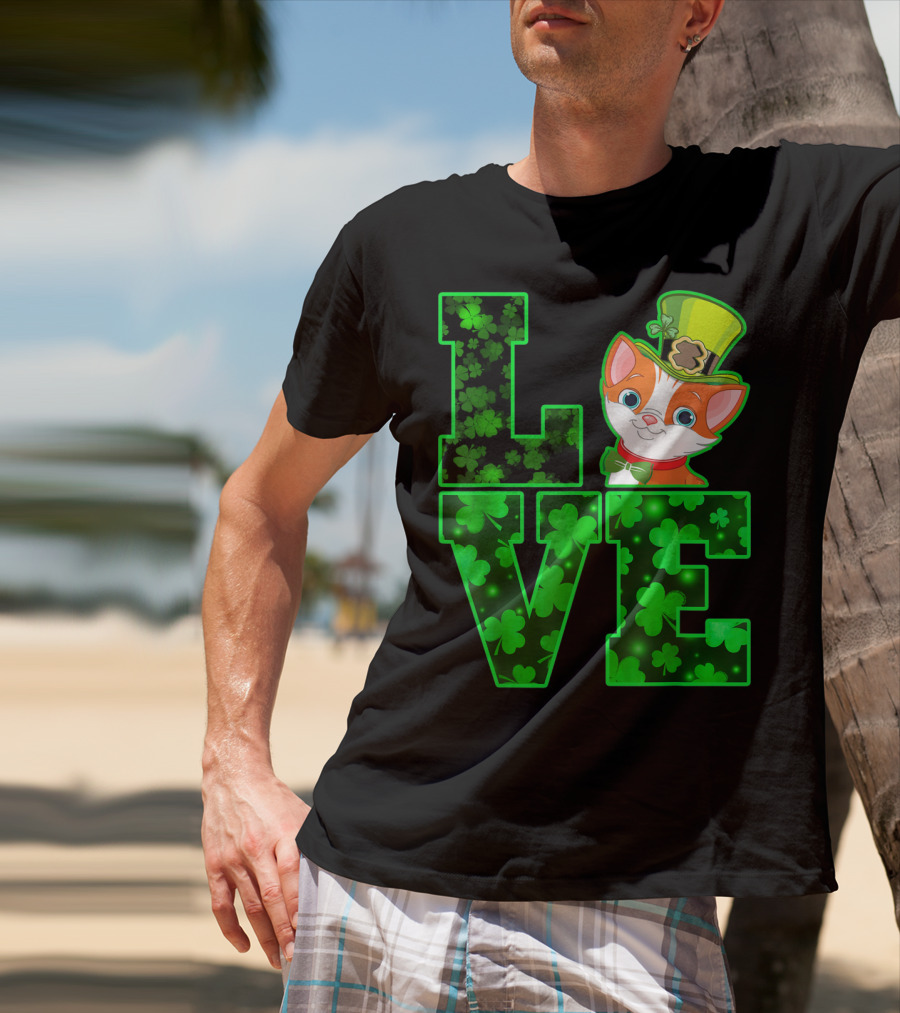 LOVE CAT Shamrock Leprechaun Hat Bow Tie T-Shirt