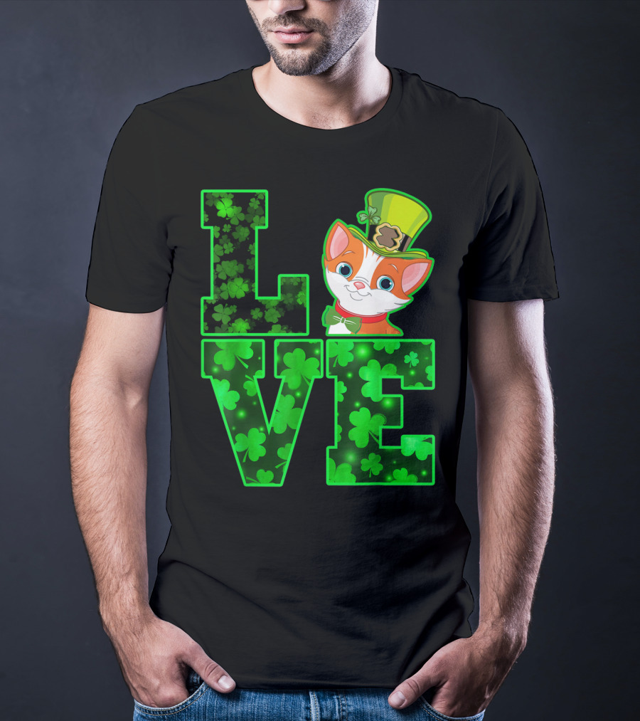LOVE CAT Shamrock Leprechaun Hat Bow Tie T-Shirt