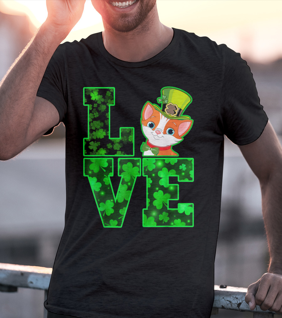 LOVE CAT Shamrock Leprechaun Hat Bow Tie T-Shirt