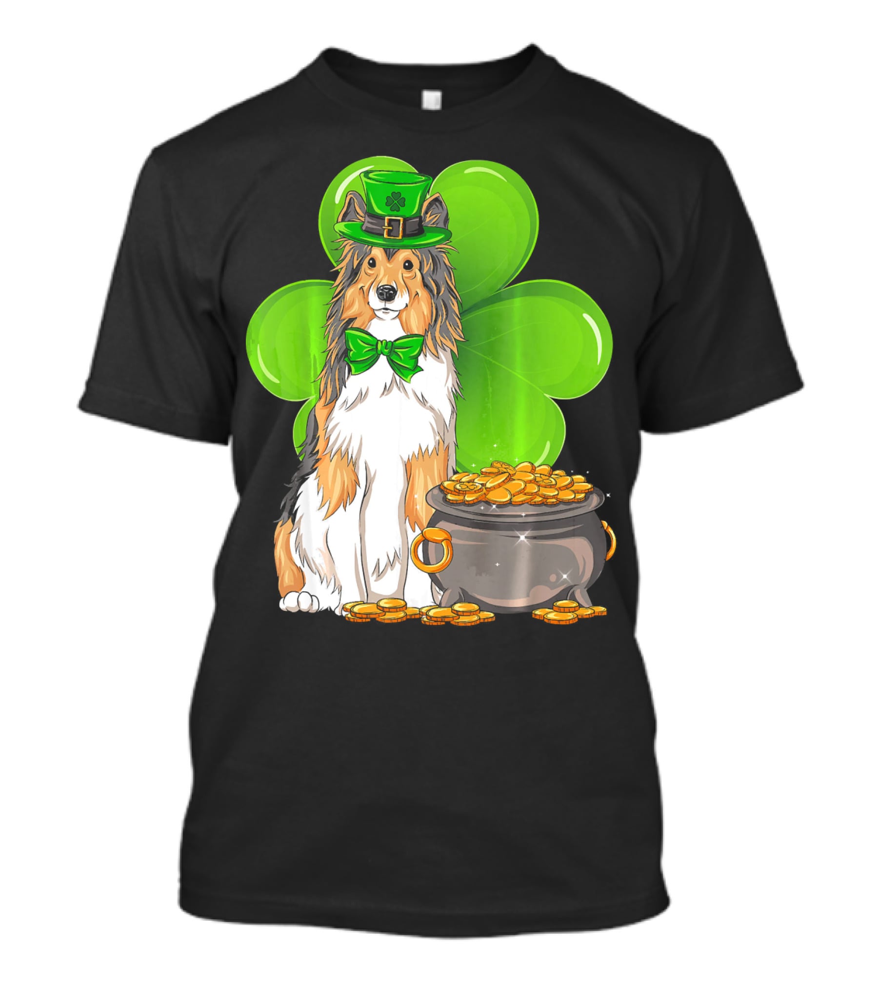 Shetland Sheepdog St Patricks Day Leprechaun Clover And Pot Of Gold T-Shirt