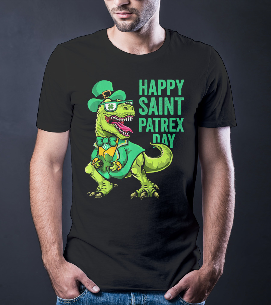 Happy Saint Patrex Day Irish Leprechaun Dinosaur T-Shirt