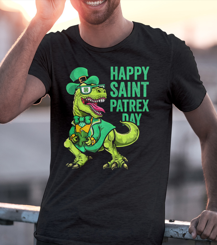 Happy Saint Patrex Day Irish Leprechaun Dinosaur T-Shirt