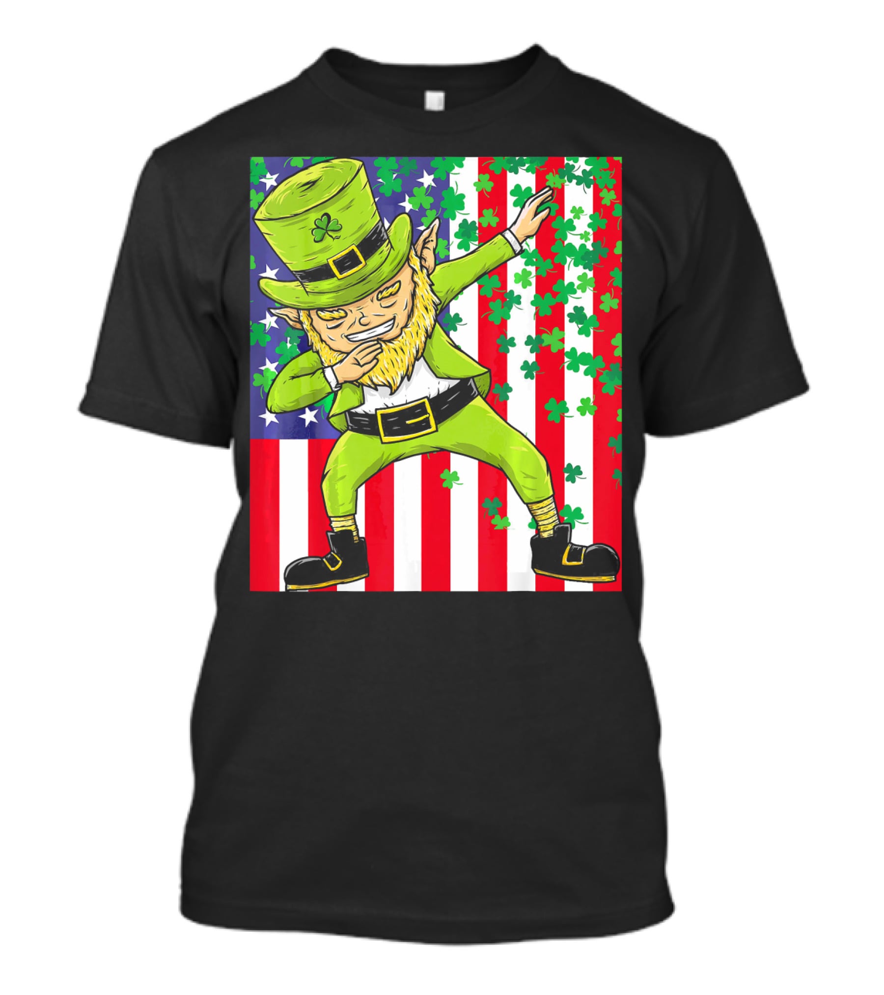 American Flag Dabbing Leprechaun St Patrick's Day Shamrocks T-Shirt