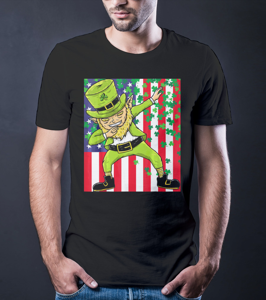 American Flag Dabbing Leprechaun St Patrick's Day Shamrocks T-Shirt