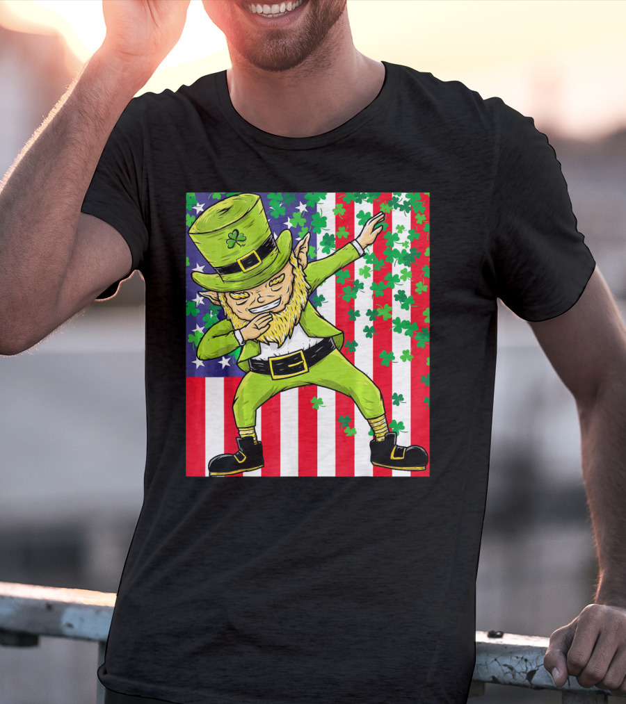 American Flag Dabbing Leprechaun St Patrick's Day Shamrocks T-Shirt