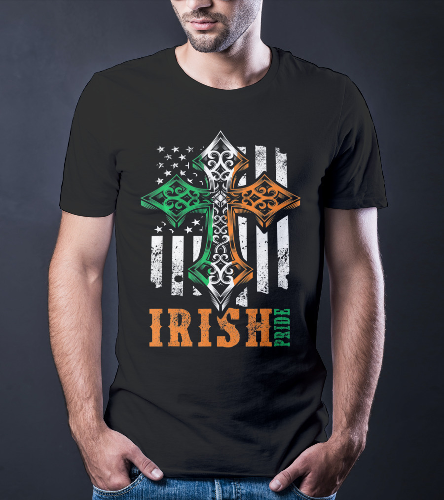 Irish Pride Celtic Cross American Flag Colors T-Shirt